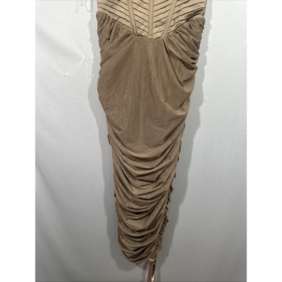 NEW $269 House Of Cb [ XS ] JOSEPHINE Taupe Pleated Corset Midi Dress T2013 - Picture 11 of 15